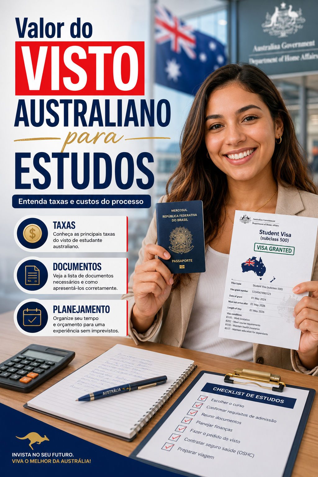 Qual valor do visto australiano para estudos